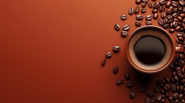 Coffee beans and a mug of java isolated pastel background Copy space