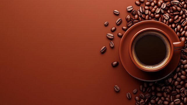 Coffee beans and a mug of java isolated pastel background Copy space