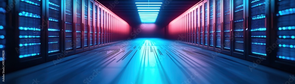 Aufkleber futuristic server room with glowing lights, showcasing advanced technology and efficient data storag