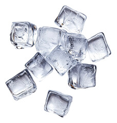 Obraz premium Ice cubes scattered on a white surface, cut out - stock png.