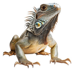 Fototapeta premium Colorful iguana posing on a white background, cut out - stock png.