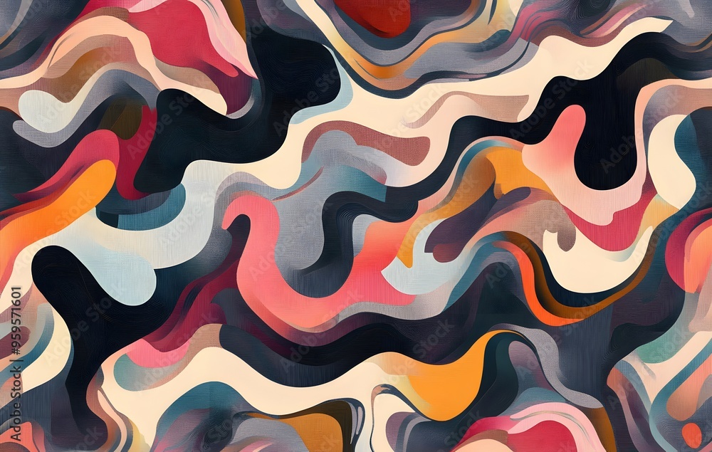 Poster 4. **full-size seamless modern abstract rug pattern with fluid shapes and gradient colors**
