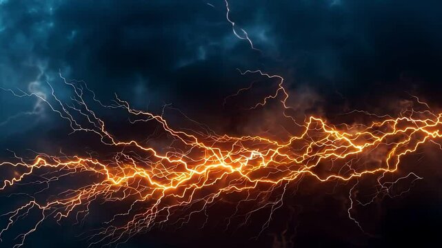 Thunderstorm golden lightening on a dark background