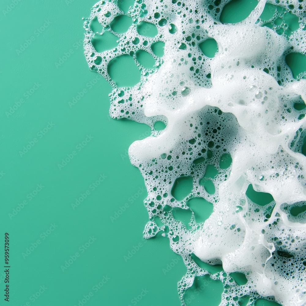 Poster a green background with a large wave of foam on it