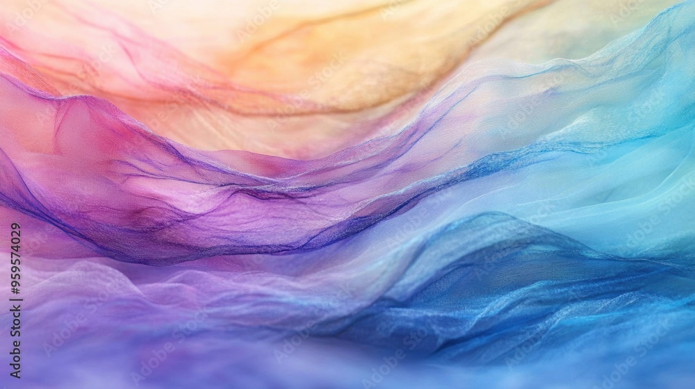 Poster a mesmerizing blend of blue and purple flows smoothly, creating a soothing and vibrant background wi