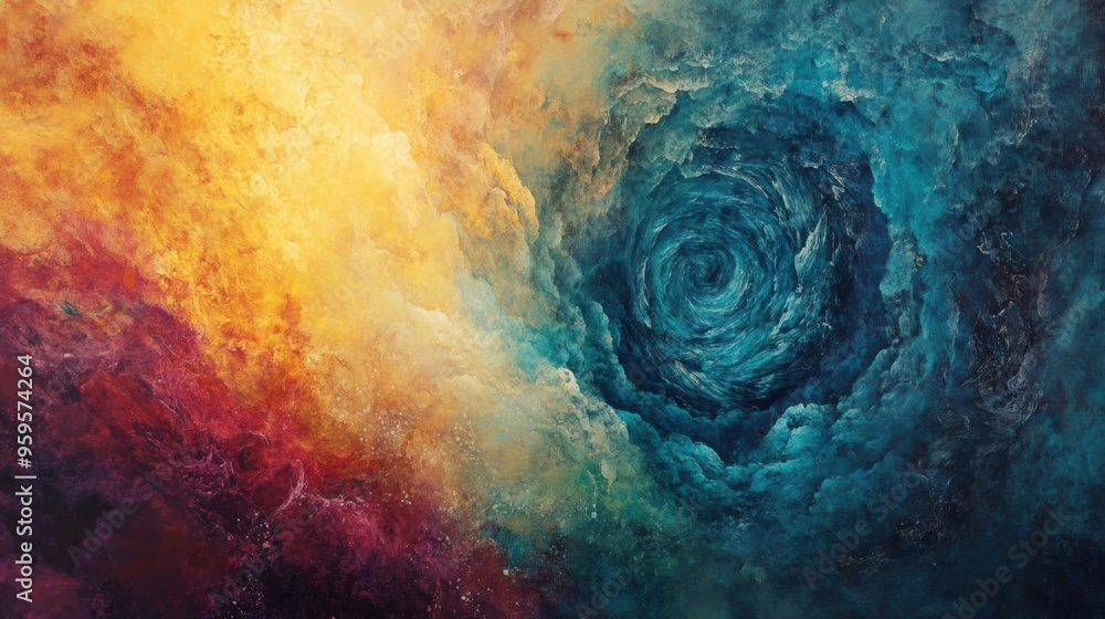 Poster swirling clouds of vivid colors intertwine, creating an abstract display that invites viewers into a