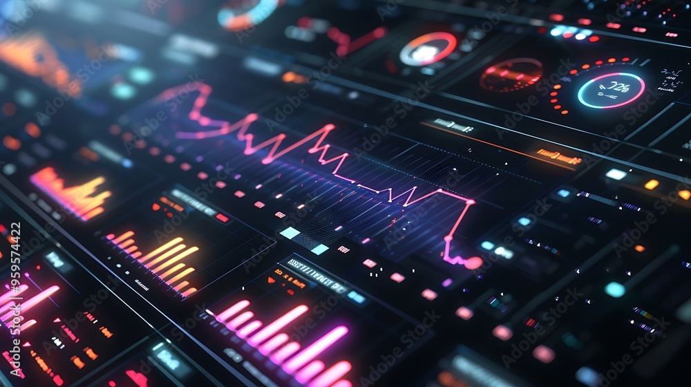 Poster futuristic interface technology with digital chart diagram graphics visualization for modern technol