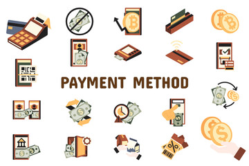 Payment Method Flat Vector Illustration Icon Sticker Set Design Materials
