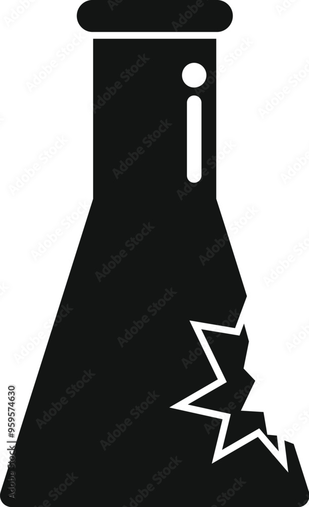Poster simple vector icon of a broken chemical flask, indicating a failed experiment or accident