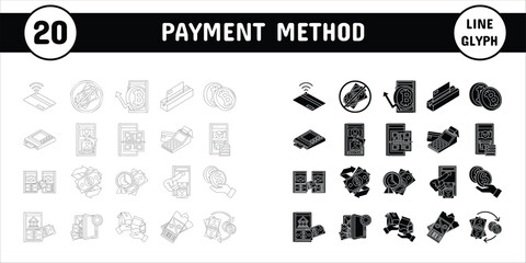 Payment Method Line Glyph Vector Illustration Icon Sticker Set Design Materials