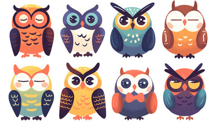 Fototapeta premium カラフルでユニークなフクロウのアイコンセット | 手描き風のデザイン素材
