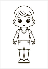 Cute Anime boy isolated. Coloring page book. Hand drawn vector illustration
