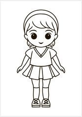 Cute Anime girl with big eyes isolated. Manga style. Coloring page book. Hand drawn vector illustration