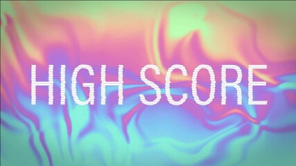 High score text over colorful, abstract animation background - Powered by Adobe