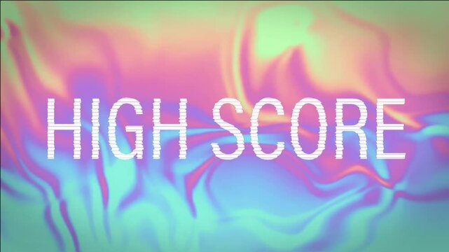 High score text over colorful, abstract animation background - Powered by Adobe