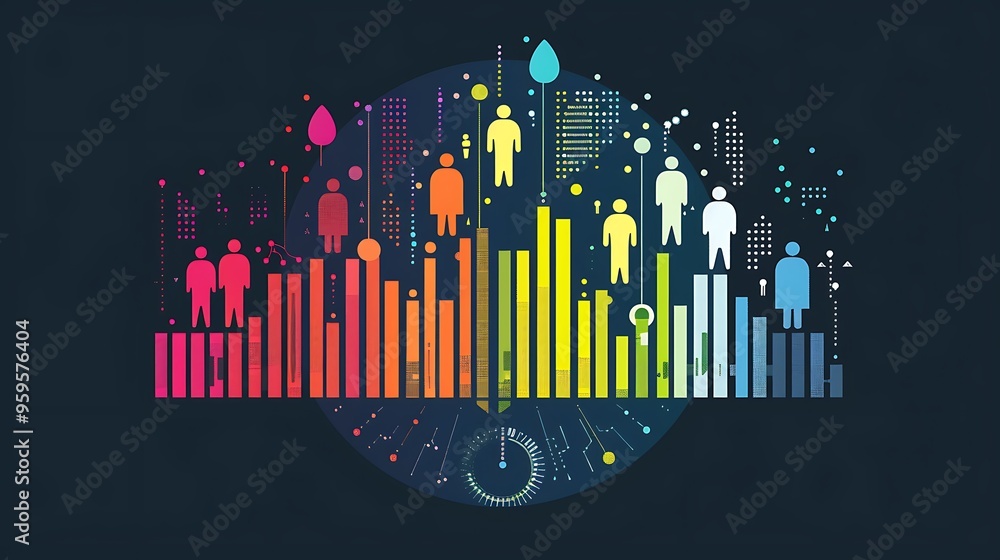 Aufkleber abstract business growth data visualization with people icons representing the success of colored gr