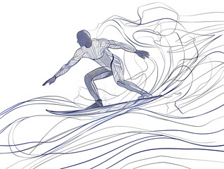Surfing line drawing illustration