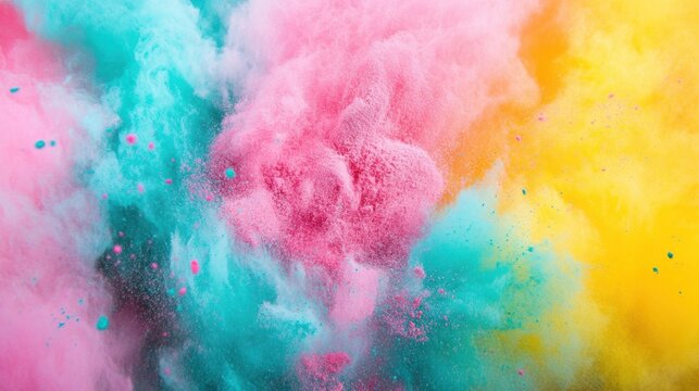 A burst of colorful powder creates a dynamic rainbow effect, filling the air with vibrant hues during an outdoor festive celebration