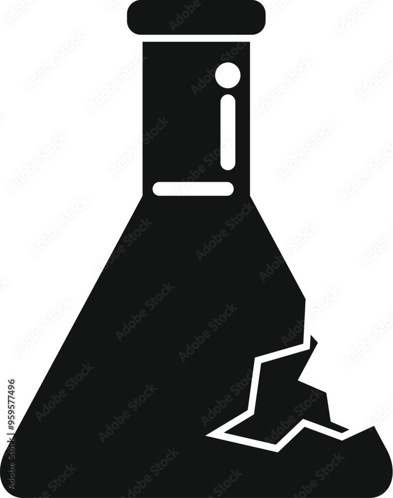 Poster black solid icon of a broken chemical flask, representing a failed experiment or a hazardous situati
