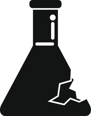Black solid icon of a broken chemical flask, representing a failed experiment or a hazardous situation in a laboratory setting