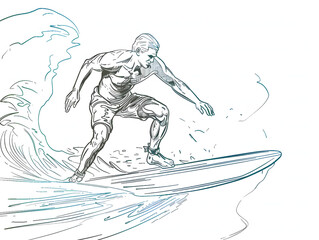 Fototapeta premium Surfing line drawing illustration