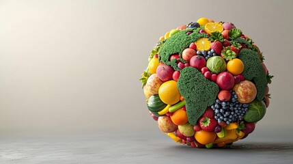 World Vegan Day Globe made of fruits and vegetables, symbolizing global veganism, World Vegan Day, 3D illustration