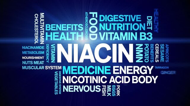Niacin animated word cloud;text design animation tag kinetic typography seamless loop.