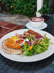 breakfast with fried eggs and bacon