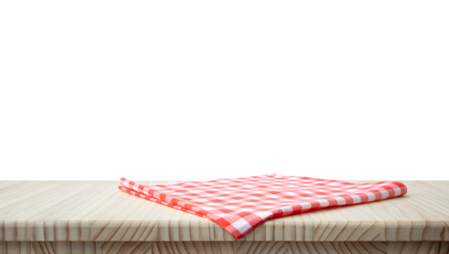 Fabric red cloth or placemat on wood table top.transparent mock up die cut