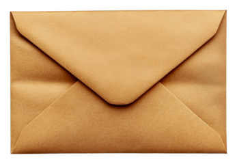 Mail-ready brown envelope on plain bg, cut out - stock png.