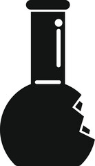 Black silhouette of a broken chemistry glass flask, indicating a failed experiment or accident in a lab setting