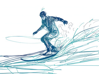 Fototapeta premium Surfing line drawing illustration