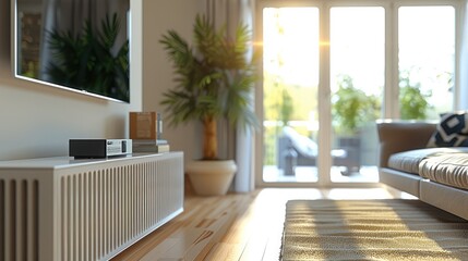 House heating system in modern living room background. Generative AI.