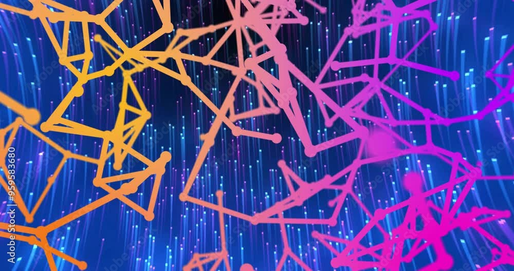 Poster Colorful geometric shapes and lines animation over digital data streams