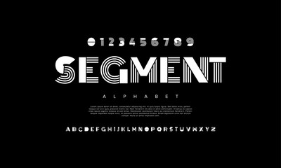 Fototapeta premium Segment creative modern geometric urban alphabet font. Digital abstract futuristic, game, techno, robot, music, logo, sport, minimal technology typography. Simple numeric vector illustration