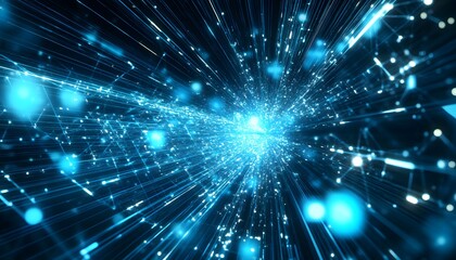 Abstract Blue Light Streaks and Glowing Particles