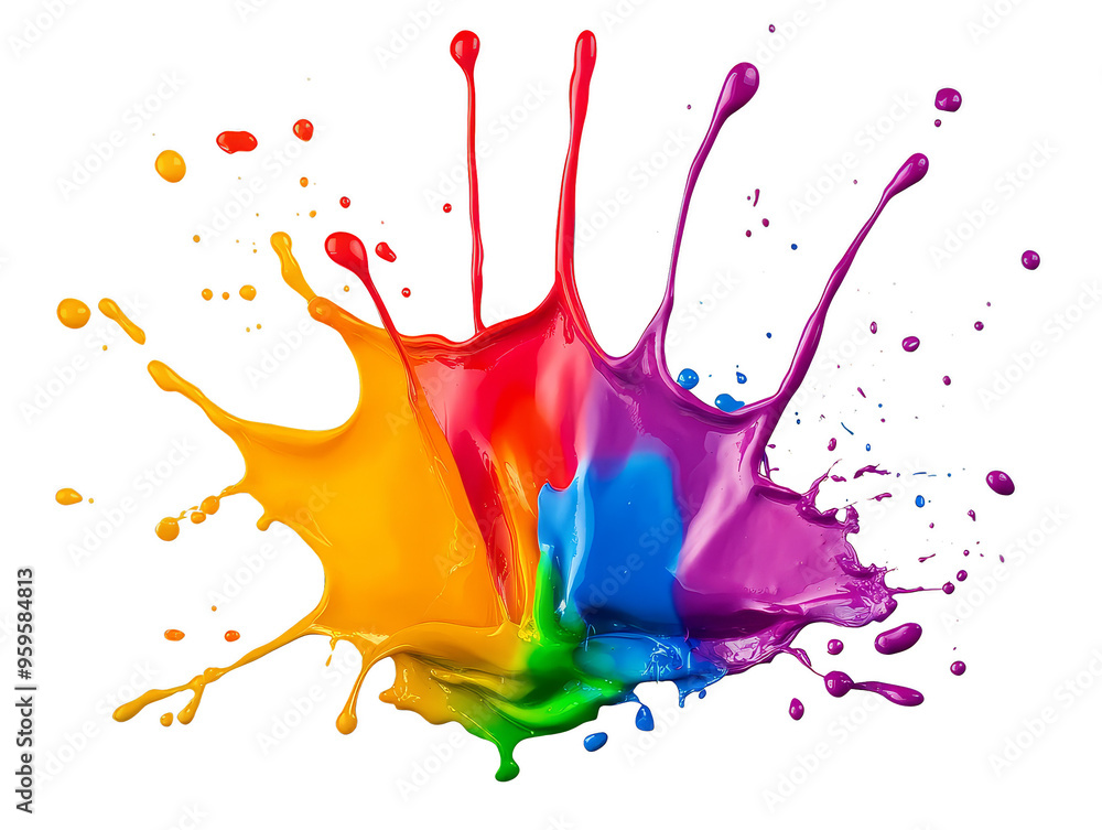 Poster abstract colorful paint splatter transparent background with glitch effect