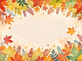 A colorful watercolor-style autumn leaves background heralding the coming of autumn