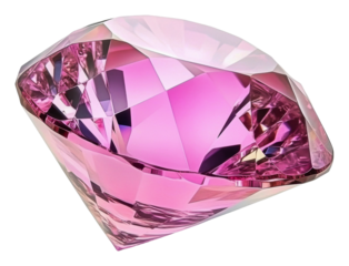 Shimmering pink diamond on a reflective surface, cut out - stock png.