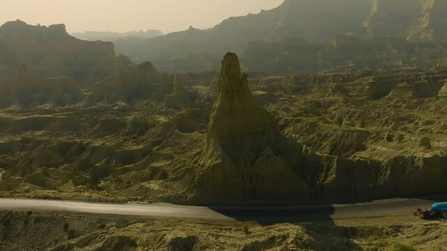 Aerial shot capturing the Princes of Hope, beautiful mountains at Hingol National Park in Balochistan, Pakistan.
