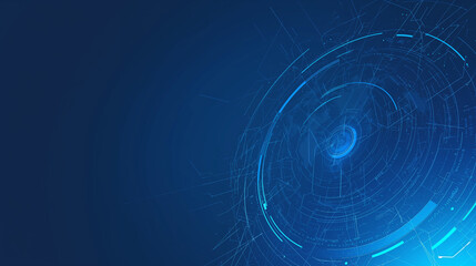 Obraz premium Blue background with digital connections and technology, featuring a blue gradient and white dots on a dark blue backdrop. Perfect as a technical web banner template for web design, computer science p