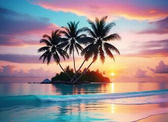 Fototapeta premium tropical sunset with trees