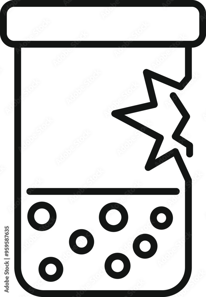 Poster simple outline icon of a test tube with bubbles exploding, representing a failed scientific experime