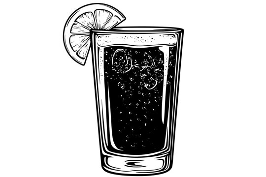 Glass of artisanal soda, clear and fizzy, with a lemon wedge on the rim, vector illustration art