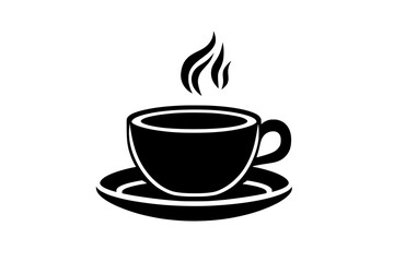 Obraz premium Steaming cup of black coffee with a frothy surface, placed on a plain saucer, vector illustration art