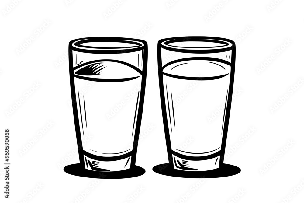 Wall mural two glasses filled with coconut milk on a plain surface, vector illustration art