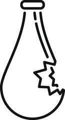 Simple line drawing of a bottle with a large crack and sharp edges, representing danger