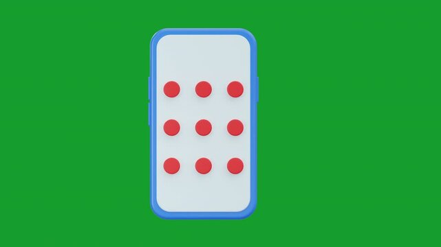 3d animation of mobile pattern 3d icon with green background, cyber security set