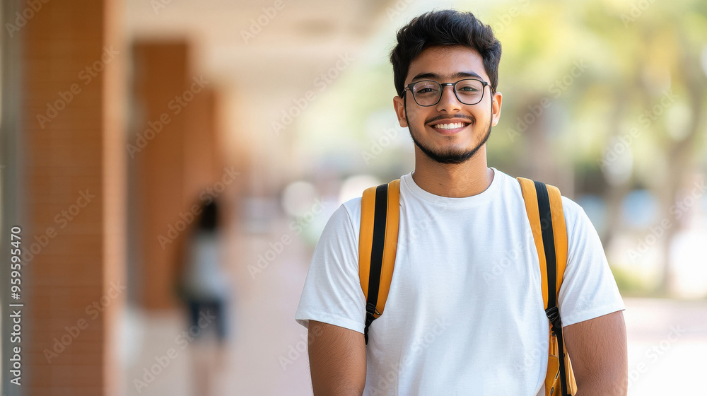 Wall mural young indian college student standing at college campus