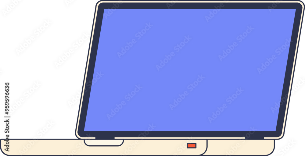 Poster vector illustration of an open laptop with a blank screen, symbolizing readiness for work or informa